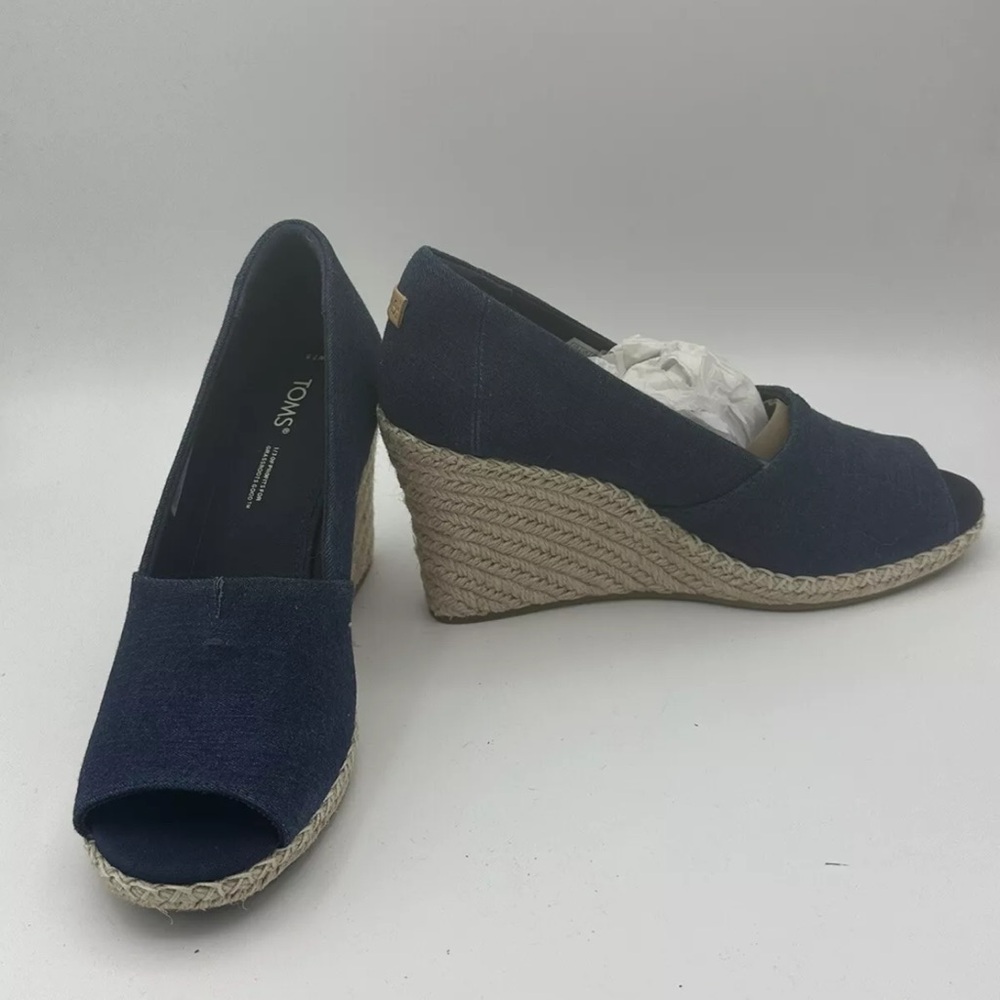 NEW TOMS Women's Michelle Recycled Peep-Toe Espadrille Wedges in Denim